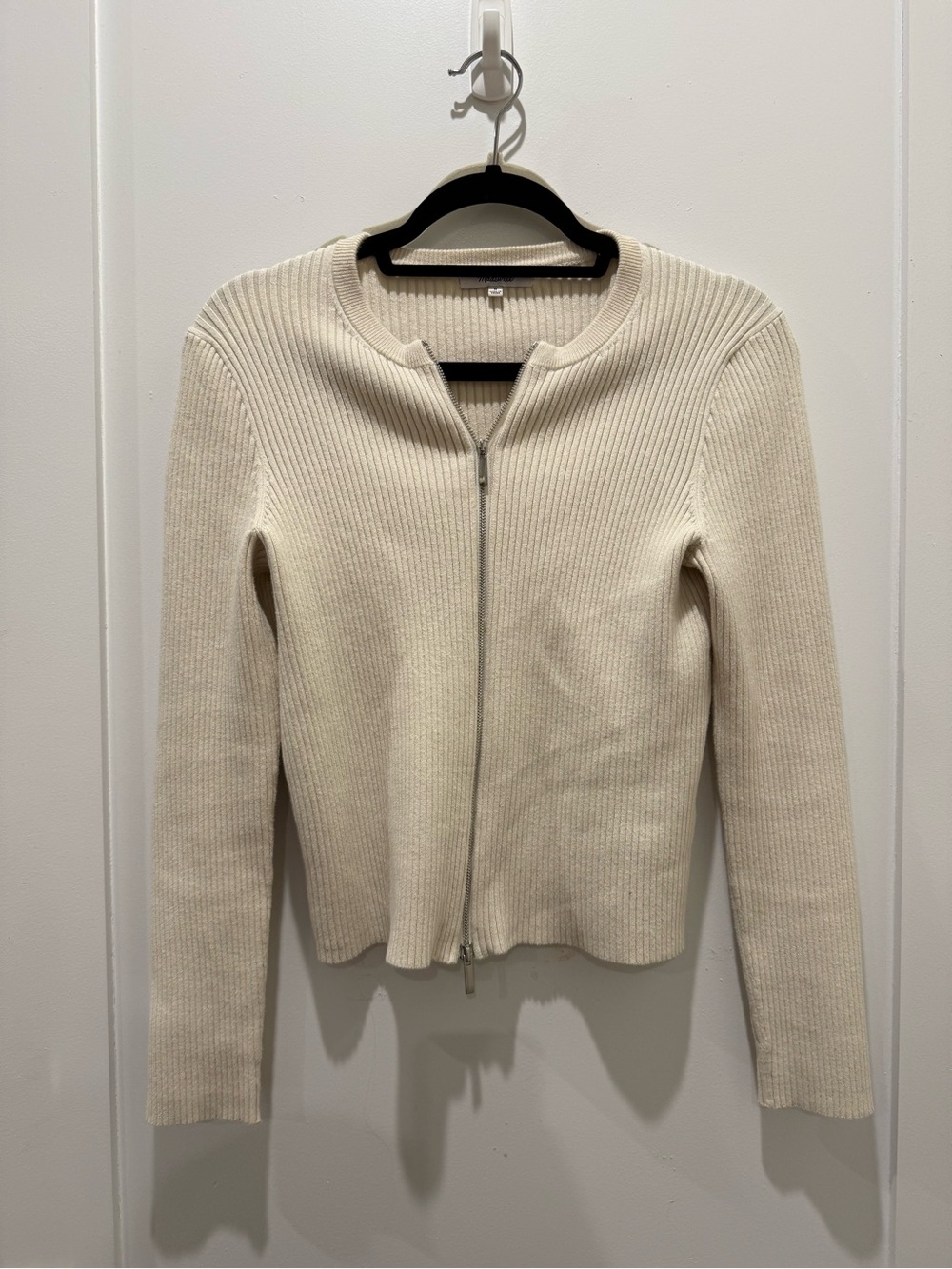 Madewell Cream Ribbed Zip Cardigan